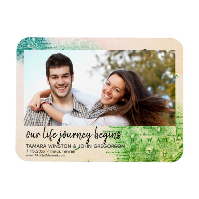 Photo Map of Hawaii Destination Wedding Save Date Magnet (Horizontal)