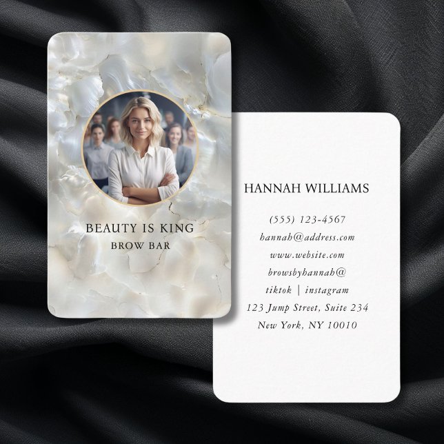  Photo, Marble, White-Silver, Salon Business Card (Photo, Marble, White-Silver, Salon Business Card)