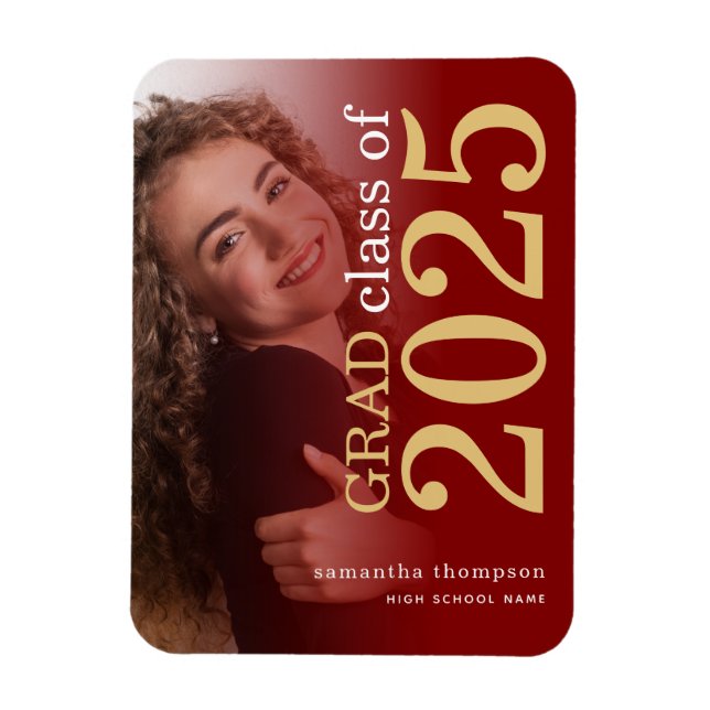 Photo Maroon Gold 2025 Graduation Announcement Magnet (Vertical)