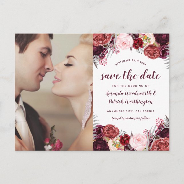 Photo Marsala Blush Peony Save The Date Cards (Front)