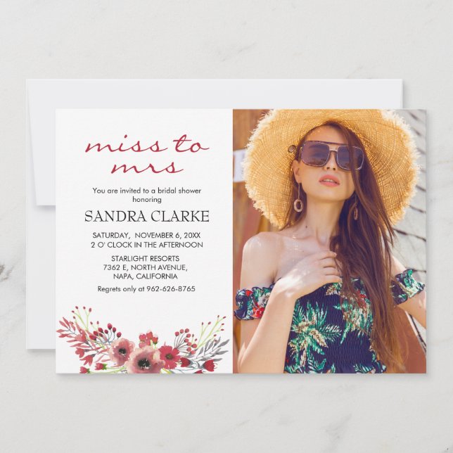 Photo Marsala Watercolor Floral Bridal Shower Invitation (Front)