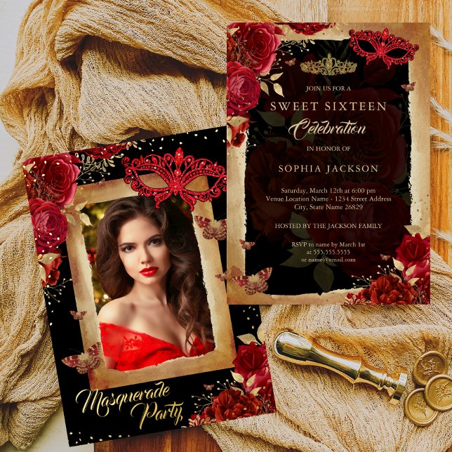 Photo Masquerade Party Sweet Sixteen Red Rose Gold (Creator Uploaded)