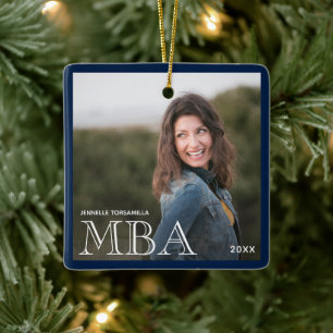 Photo MBA Degree Name Blue Graduation Ceramic Ornament