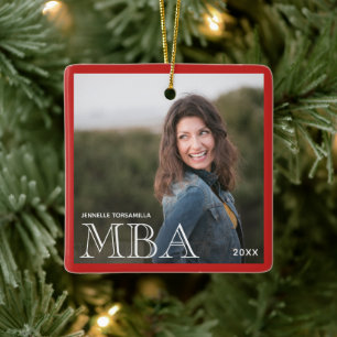 Photo MBA Degree Name Red Graduation Ceramic Ornament