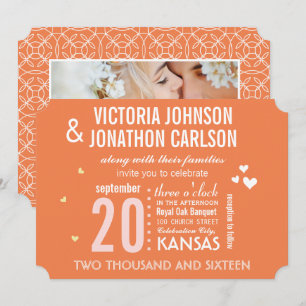 Photo MCM Coral Orange Modern Typography Wedding Invitation