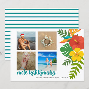 Photo Mele Kalikimaka Flower Personalised Holiday Card