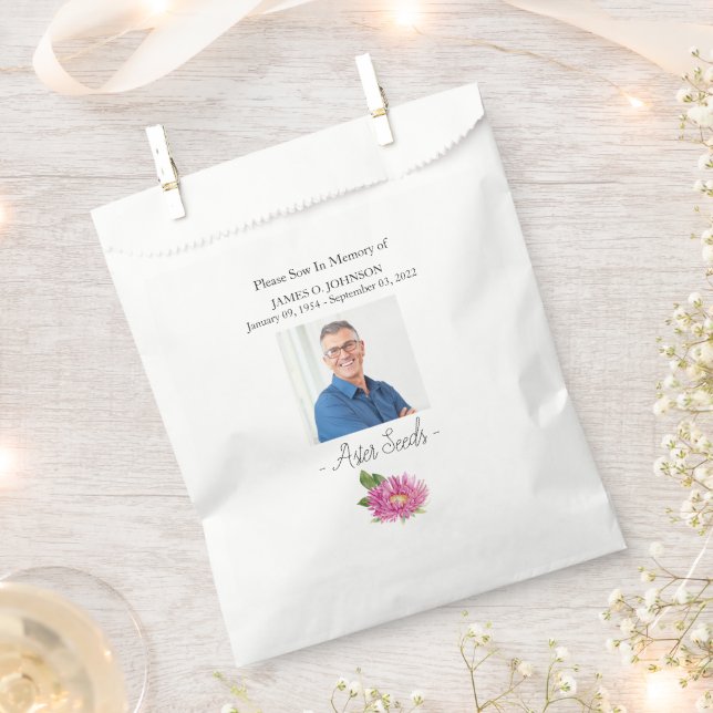 Photo Memorial Aster Seed Funeral Favour Bag (Clipped)