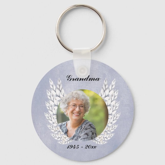 Photo Memorial Beautiful Angel WIngs Keepsake Key Ring (Front)