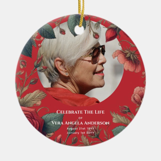Photo Memorial Celebration of Life Funeral Gifts Ceramic Ornament (Front)