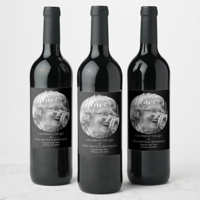 Photo Memorial Celebration of Life Funeral Gifts Wine Label (Bottles)