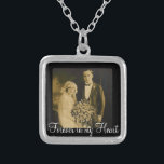 Photo Memorial Charm for Wedding Bouquet in Black Silver Plated Necklace<br><div class="desc">Wedding Memorial Bouquet Charms. Remember those who cannot be with you on your special day with a memorial bridal charm. A lovely sentimental keepsake for the bride to carry in her bouquet. This charm has a black background with the phrase, "Forever in my Heart" and a place below for your...</div>