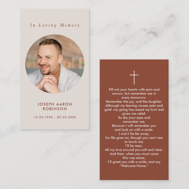 Photo Memorial Cream Beige Terracotta Prayer Card (Front/Back)
