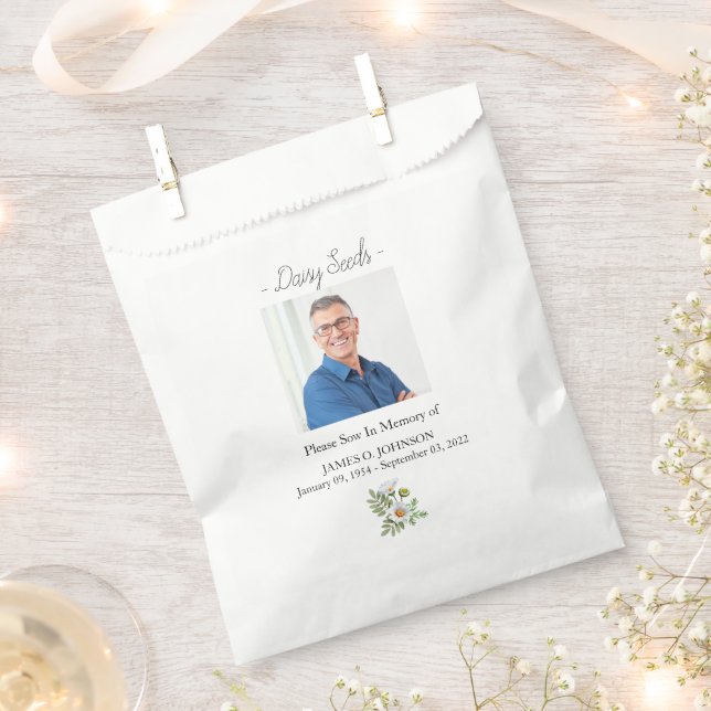 Photo Memorial Daisy Seed Funeral Favour Bag (Clipped)
