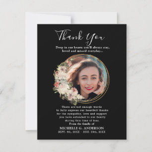 Photo Memorial Floral Golden Thank You Card