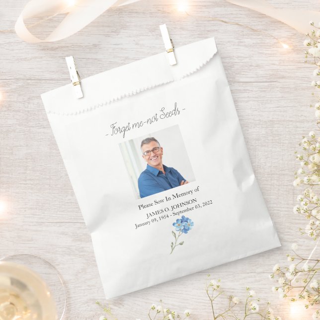 Photo Memorial Forget me not Seed Funeral Favour Bag (Clipped)