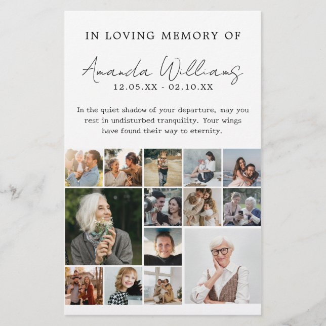 Photo Memorial Funeral - 15 Photo Collage Prayer Flyer (Front)