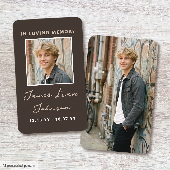 Photo Memorial Funeral Card Modern Script Brown (Creator Uploaded)