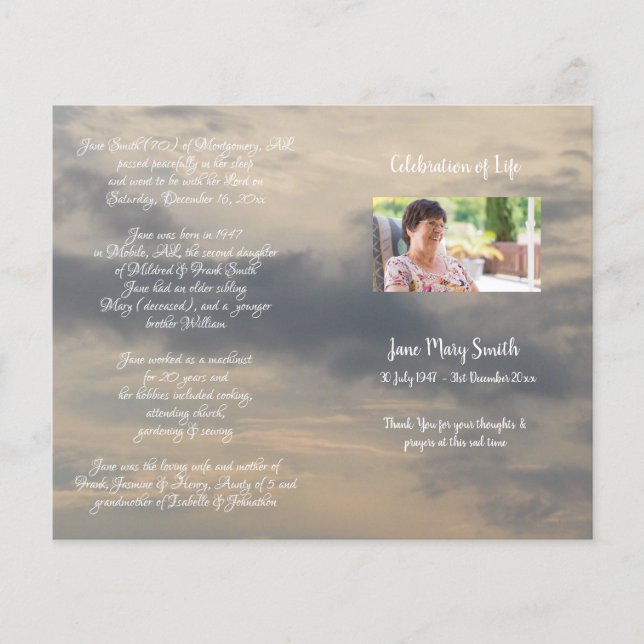 Photo Memorial Funeral Order of Service Program (Front)