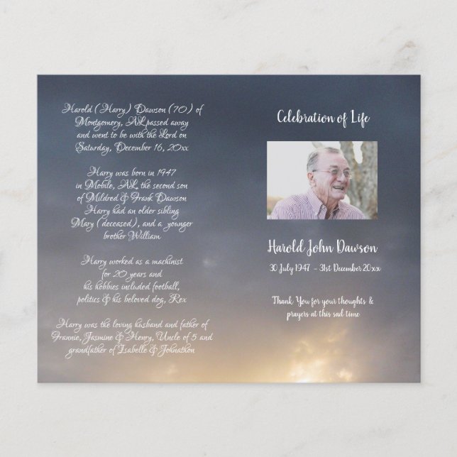 Photo Memorial Funeral Order of Service Program (Front)