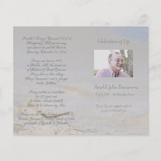 Photo Memorial Funeral Order of Service Program (Front)