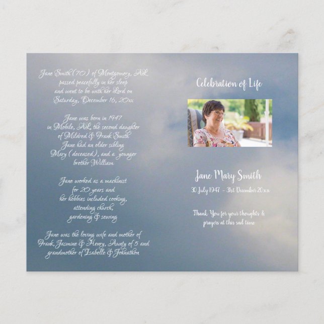 Photo Memorial Funeral Order of Service Program (Front)