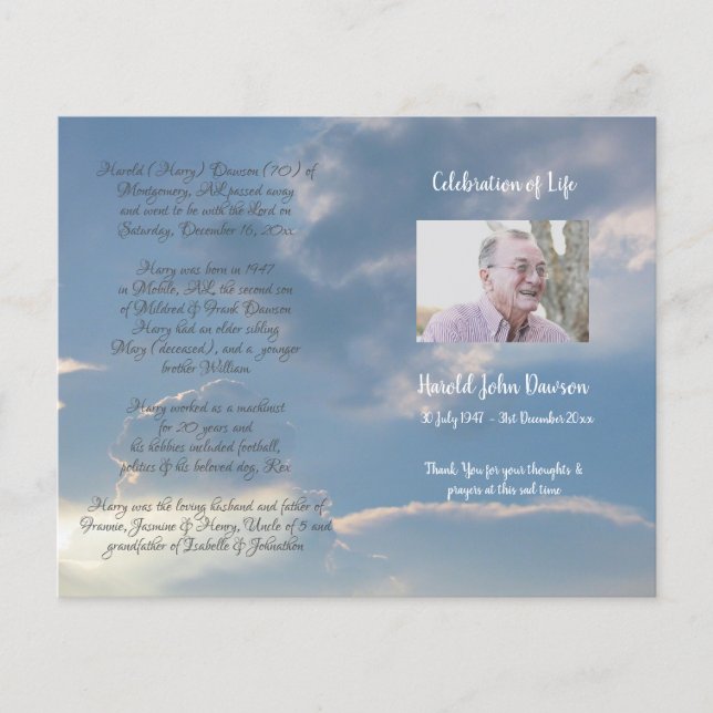 Photo Memorial Funeral Order of Service Program (Front)