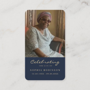 Photo Memorial Gold Script Blue Prayer Card