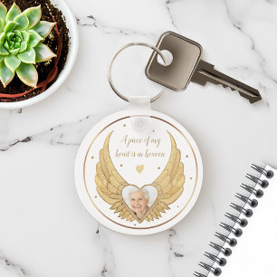 Photo Memorial Golden Angel Wings & Custom Message Key Ring