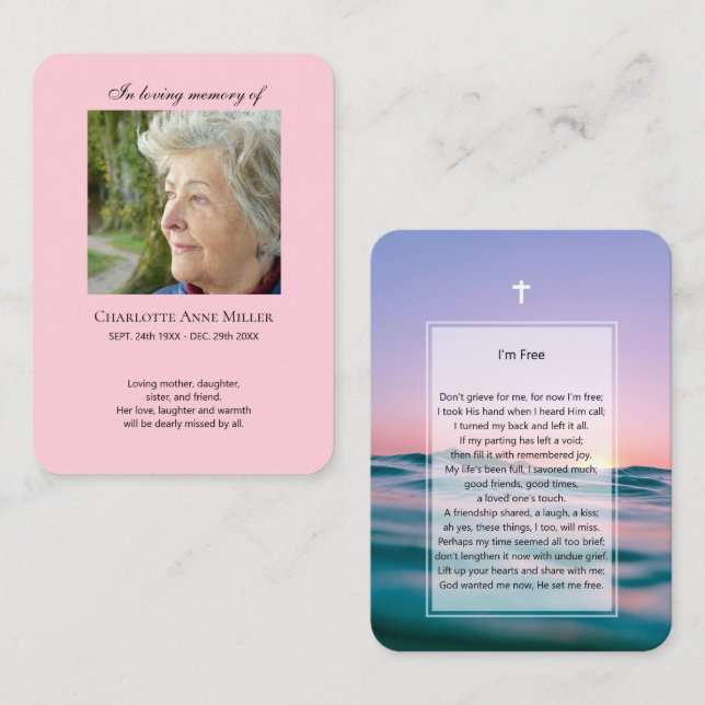 Photo memorial I'm Free prayer card (Front/Back)