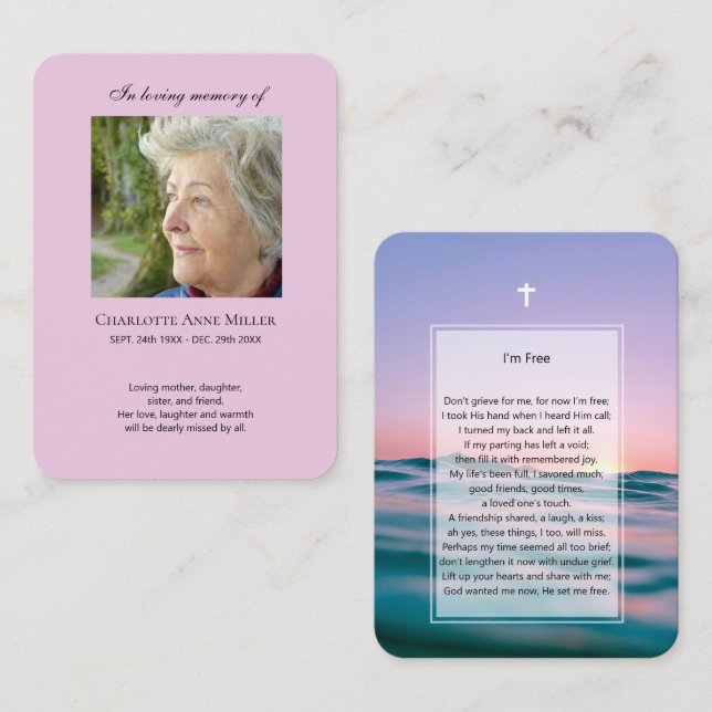 Photo memorial I'm Free prayer card (Front/Back)