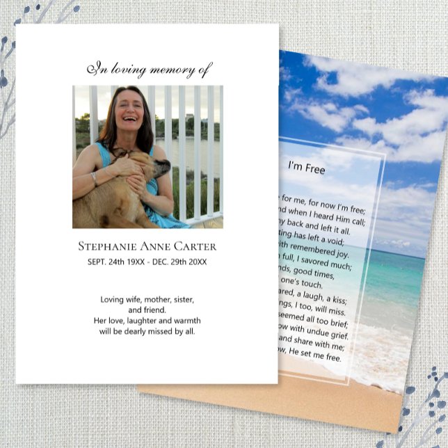 Photo memorial I'm Free prayer card 2 (Creator Uploaded)