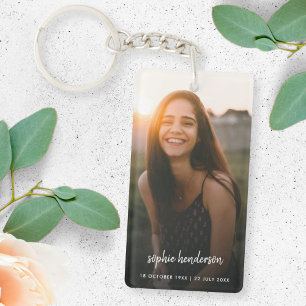 Photo Memorial   In Loving Memory Modern Script Key Ring