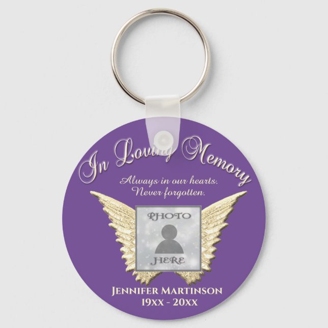 Photo Memorial in Loving Memory Purple Key Ring (Front)