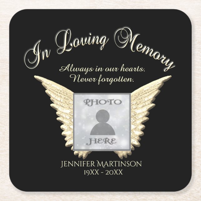 Photo Memorial in Loving Memory Square Paper Coaster (Front)