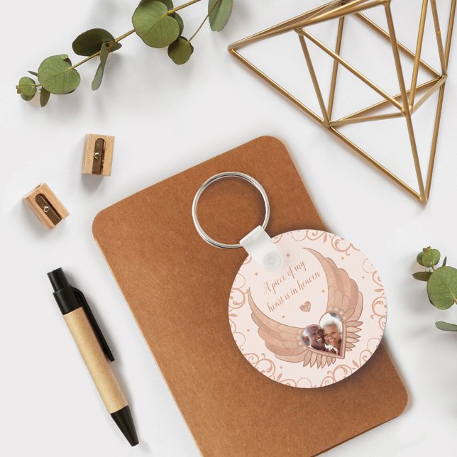 Photo Memorial Pink Angel Wings & Custom Message Key Ring (Creator Uploaded)