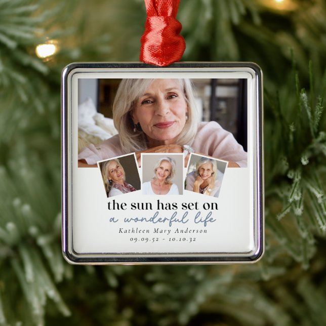 Photo Memorial Quote Metal Ornament (Tree)