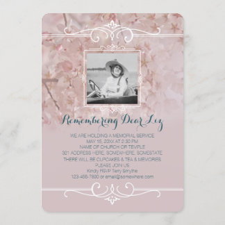 Photo Memorial Service Dusty Pink Cherry Blossoms Invitation