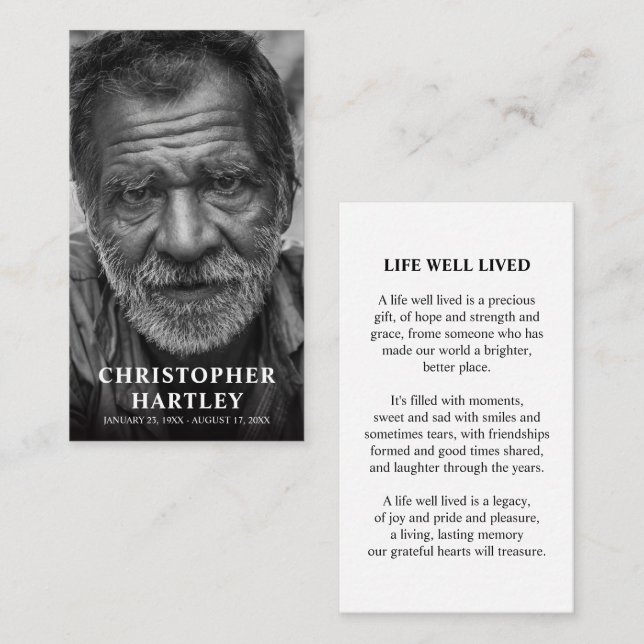 Photo Memorial Sympathy Prayer Calling Card (Front/Back)