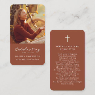 Photo Memorial Terracotta Burnt Orange Prayer Card
