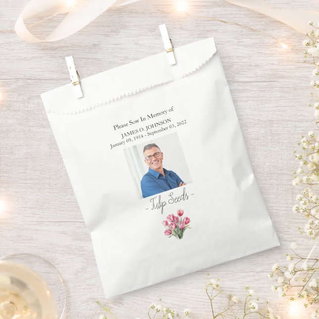Photo Memorial Tulip Seed Funeral Favour Bag (Clipped)