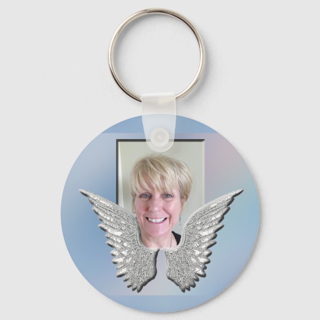Photo Memorial with Angel Wings Key Ring (Front)