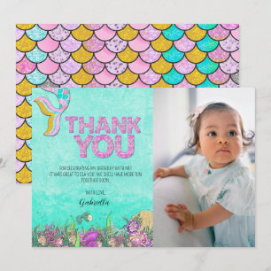 Photo Mermaid Birthday Thank You Card