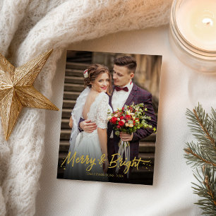 Photo Merry And Bright Newlywed Christmas Holidays Postcard