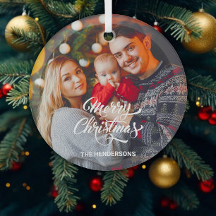 Photo Merry Christmas Glass Tree Decoration