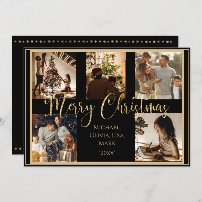 Photo Merry Christmas Gold Script Holiday Card (Front/Back)