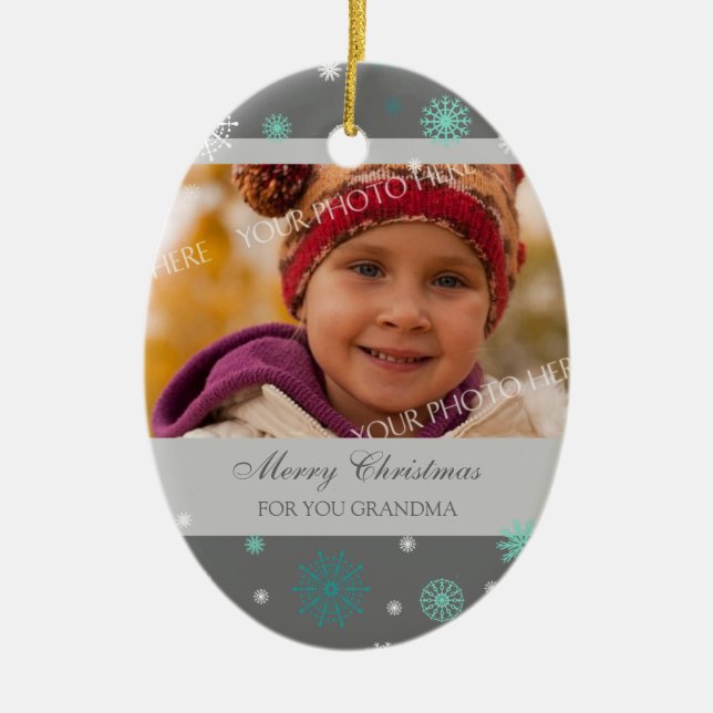 Photo Merry Christmas Grandma Ornament Aqua Grey (Front)