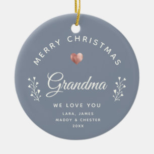 Photo Merry Christmas Grandma Rose Gold Dusty Blue Ceramic Ornament