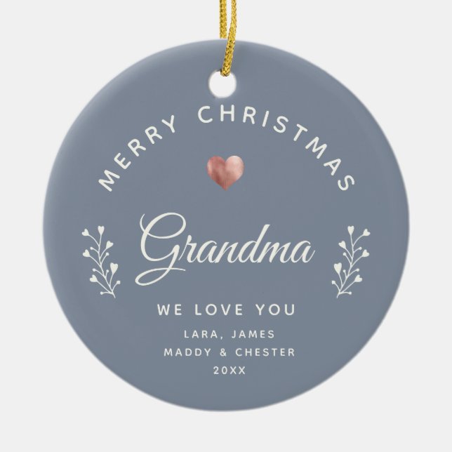 Photo Merry Christmas Grandma Rose Gold Dusty Blue Ceramic Ornament (Front)