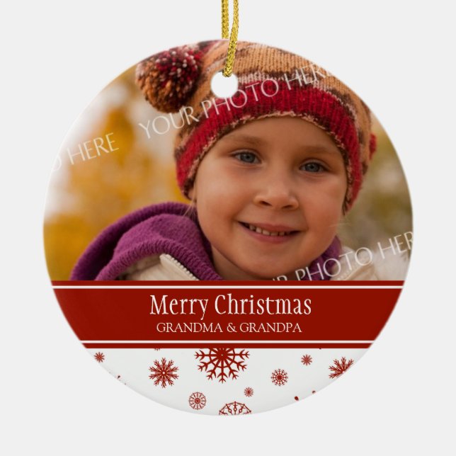 Photo Merry Christmas Grandparents Ornament Red (Front)