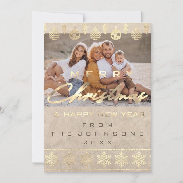 Photo Merry Christmas Happy New Year Ivory Holiday Card (Front)